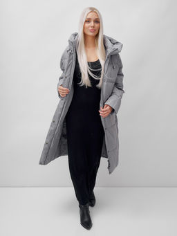 Пальто летучая мышь женское с капюшоном зимнее серого цвета 9619Sr - Mtforce фото 18