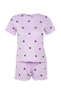 Trendyolmilla Gri Melanj Kalpli Slogan Bask?l? Lastikli Fitilli Sortlu Orme Pijama Tak?m? THMSS24PT00220  фото 27