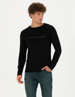 Siyah Slim Fit Bisiklet Yaka Triko Kazak