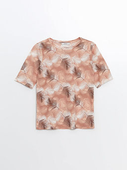 Bisiklet Yaka Desenli K?sa Kollu Kad?n Ti??rt