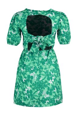 Yesil Cicekli Skater/Belden Ac?lan S?rt Detayl? Mini Dokuma Elbise TWOSS22EL2858