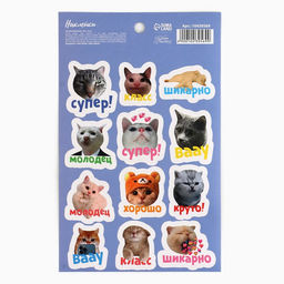 Цена за 5 шт. Бумажные наклейки оценки «Коты», 11 х 18 см