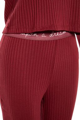 Bordo Slogan Lastik Detayl? Fitilli Orme Pijama Tak?m? THMAW21PT0269