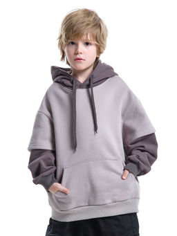 Худи джемпер с начесом с комбинированными рукавами 33-7481 беж/кофе - Mini maxi фото 7