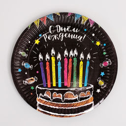 Набор бумажной посуды С днём рождения, мелом: 6 тарелок, 1 гирлянда , 6 стаканов, 6 колпаков - Страна карнавалия фото 2