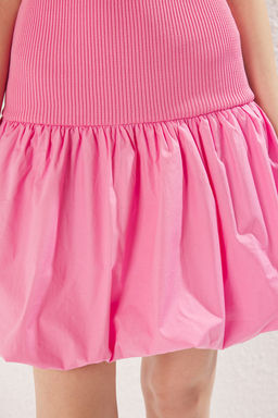 Pembe Duz Mini Garnili Dik Yaka Balon Etek Elbise TWOSS25EL00495 - Trendyolmilla фото 4