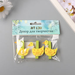 Декор для творчества дерево, фетр «Прищепка. Уточка с цветочком», набор 3 шт., 1.8×4×4.9 см
