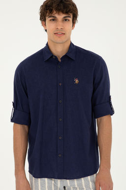 U. S. Polo Assn / Мужская темно-синяя базовая рубашка с длинным рукавом - U.s. polo assn фото 3