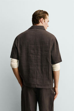 CAMISA POLO 100% LINO / Marr?n oscuro