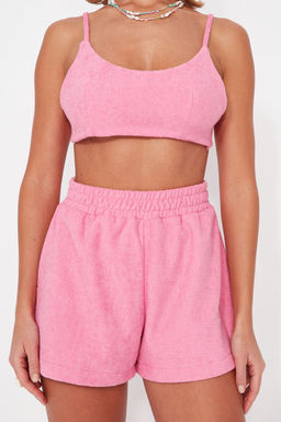 Pembe Orme Havlu Bluz Sort Plaj Tak?m TBESS23AU00163 - Trendyolmilla фото 4