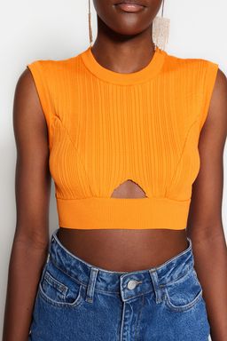 Turuncu Crop Triko Pencere/Cut Out Detayl? Bluz TPRSS23BZ00058 - Trendyolmilla фото 4