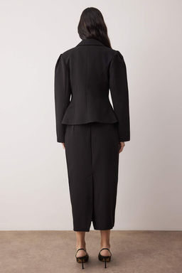 Siyah Fitted/Vucuda Oturan Dugme Aksesuarl? Dokuma Blazer Ceket TWOAW26BC00069 - Trendyolmilla фото 4