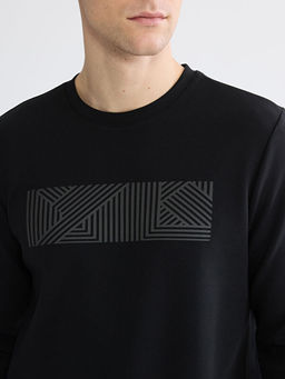 Bisiklet Yaka Bask?l? Erkek Sweatshirt