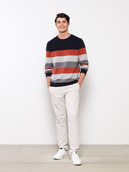 Bisiklet Yaka Uzun Kollu ?izgili Erkek Triko Kazak