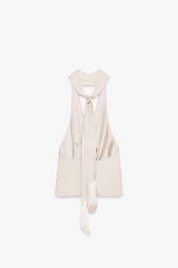 FRINGED SATIN HALTER TOP - Zara фото 6