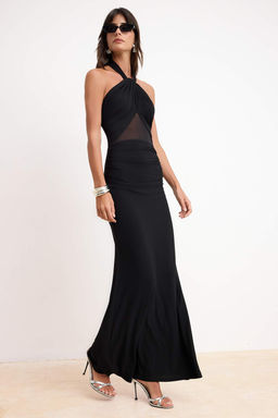 Siyah Krep Orme Maxi Abiye & Mezuniyet Elbise TPRSS26AE00037 - Trendyolmilla фото 2