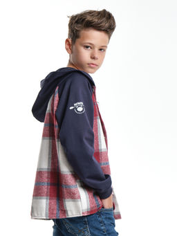 Рубашка подростковая в клетку с капюшоном UD 7982 т.син/бордо клетка - Mini maxi фото 6
