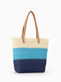 Сумка пляжная на молнии, на подкладке, бежевая/голубая/синяя - Simaland фото 4