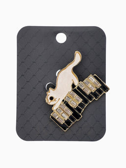 Брошь перламутровый "Котёнок" с пианино, цвет чёрно-белый в золоте