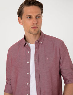 Bordo Oxford Slim Fit Kolay _t_lenebilir G_mlek