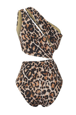 Leopar Desenli Tek Omuz Tunelli Cut Out/Pencereli Regular Core Mayokini TBESS23MA00206