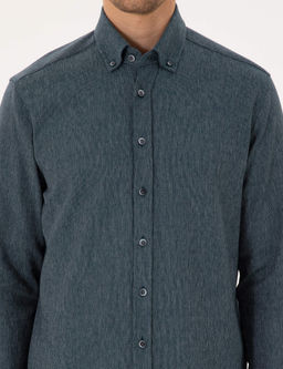 Ye_il Regular Fit Uzun Kollu Oxford G_mlek