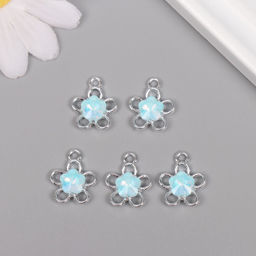 Цена за 5 шт. Декор для творчества металл «Цветок», серебро, голубой, 1.8×1.5×0.5 см