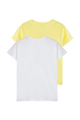 Beyaz-Sar? 2li K?z Cocuk %100 Pamuk Meyve Bask?l? K?sa Kol Orme T-Shirt TKDSS25TS00095 - Trendyolmilla фото 3