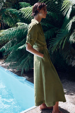 VESTIDO MIDI CAMISERO CINTUR?N / Khaki - Zara фото 2