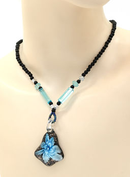 Подвеска из муранского стекла форма 32*52мм, цв.голубой, 46см