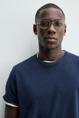 CAMISETA LINO - ALGOD?N / Azul - Zara фото 5