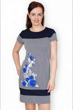 Платье Полоска - диагональ, принт, василёк (338-1) - Плиона фото 4