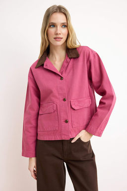 Pembe Fitilli Kadife Yaka Detayl? Denim Gomlek Ceket TWOAW26CE00004