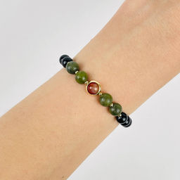 Браслет из черного Агата, Змеевика и Сардоникса 17 см