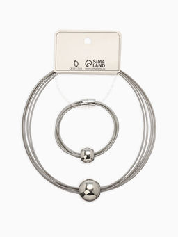 Набор 2 предмета: колье, браслет Бусина на нитях, цвет серебро