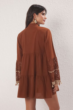 TRENDYOLMILLA Beyaz Dokuma %100 Pamuk Dantelli Mini Plaj Elbisesi TBESS20EL0862