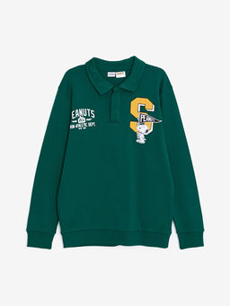 Polo Yaka Snoopy Bask?l? Erkek ?ocuk Sweatshirt