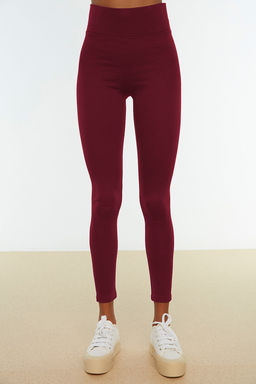 Bordo Toparlay?c? Beli Lastikli Yuksek Bel Esnek Orme Tayt TWOAW20TA0087