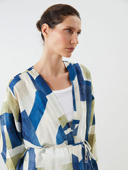 ?al Yaka Desenli Oversize Kad?n Kimono