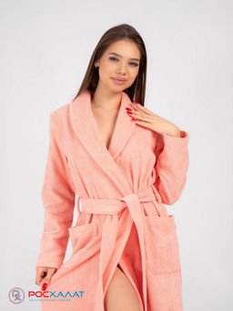 Женский махровый халат с шалькой светло-коралловый МЗ-02 (6)