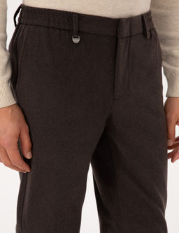 Kahverengi Slim Fit Flanel Dokulu Kuma_ Pantolon