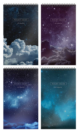 Цена за 10 шт. Блокнот А7 40 л. клетка Schoolformat НОЧНЫЕ ОБЛАКА на гребне, мелованный картон, сплошной ...