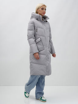Пальто утепленное стеганное зимнее с капюшоном женское серого цвета 9639Sr - Mtforce фото 15