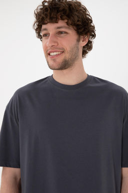 Erkek Long Fit Bisiklet Yaka Antrasit Basic Ti__rt Sepette S_rpriz _ndirim