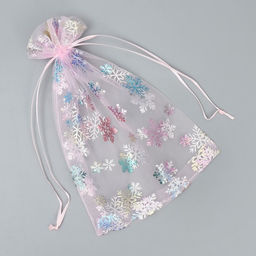 Цена за 5 шт. Мешочек подарочный органза Снежинка, голография, органза,16 24 см +/- 1.5 см - Дарите счастье фото 5