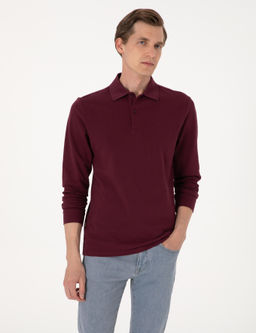 Bordo Slim Fit K_vr_lmaz Polo Yaka Basic Pike Sweatshirt