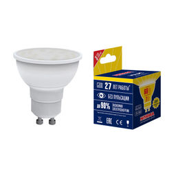 LED-JCDR-7W/WW/GU10/NR Лампа светодиодная. Форма "JCDR", матовая. Серия Norma. Теплый белый свет (3000K). Картон. ТМ Volpe