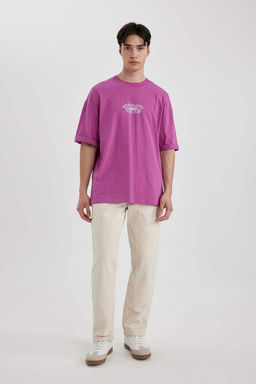 Свободная футболка с круглым вырезом и короткими рукавами с принтом на спине - Defacto фото 3