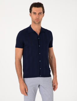 Lacivert Regular Fit K_sa Kollu Triko H_rka