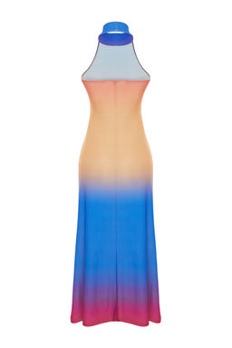 Cok Renkli Desenli Halter Yaka Vucuda Oturan Esnek Orme Midi Kalem Elbise TWOSS24EL00091 - Trendyolmilla фото 8